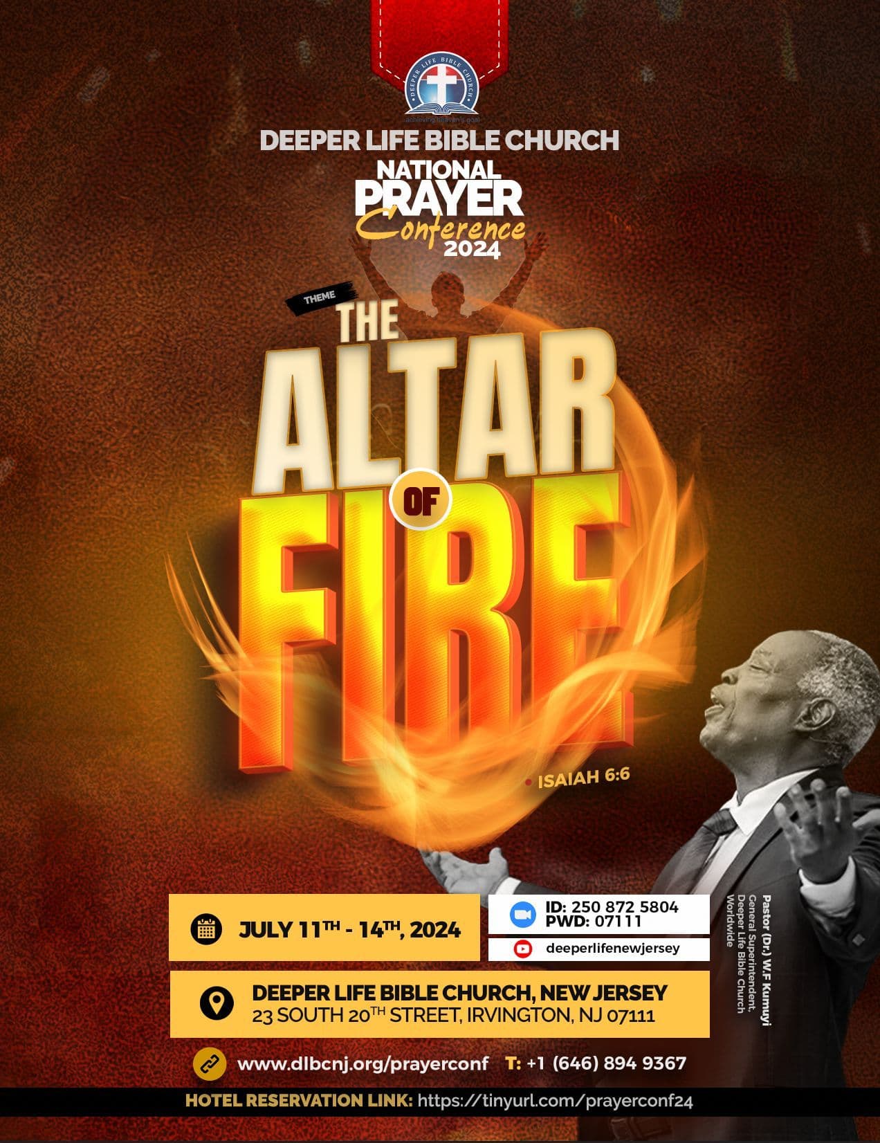 Prayer Conference 2024 flyer — The Altar of Fire — Isaiah 6:6 · July 11–14